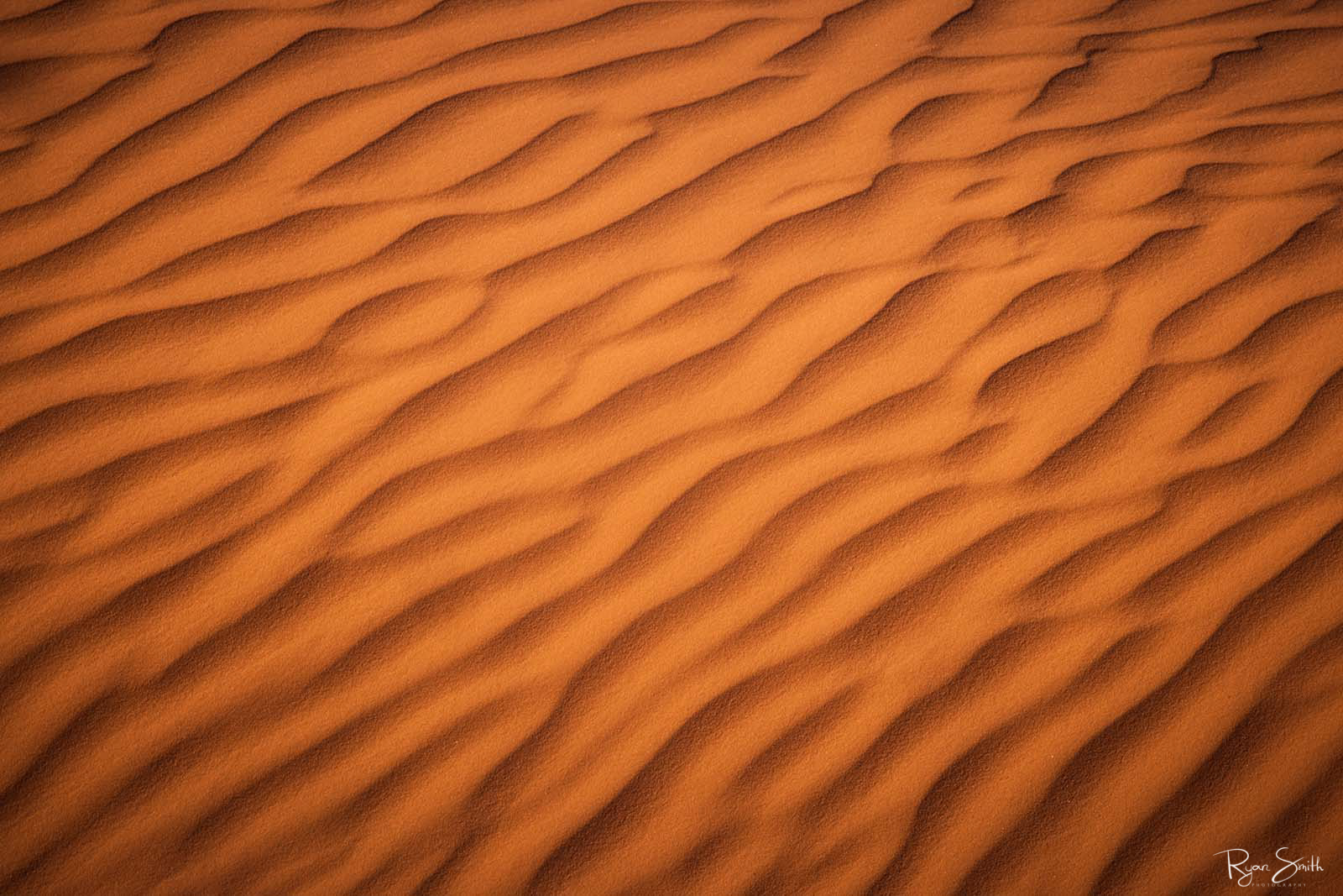 Desert sand up close creates an abstract wave pattern with beautiful shadows and light.  Appears as if its the ocean floor without water. 