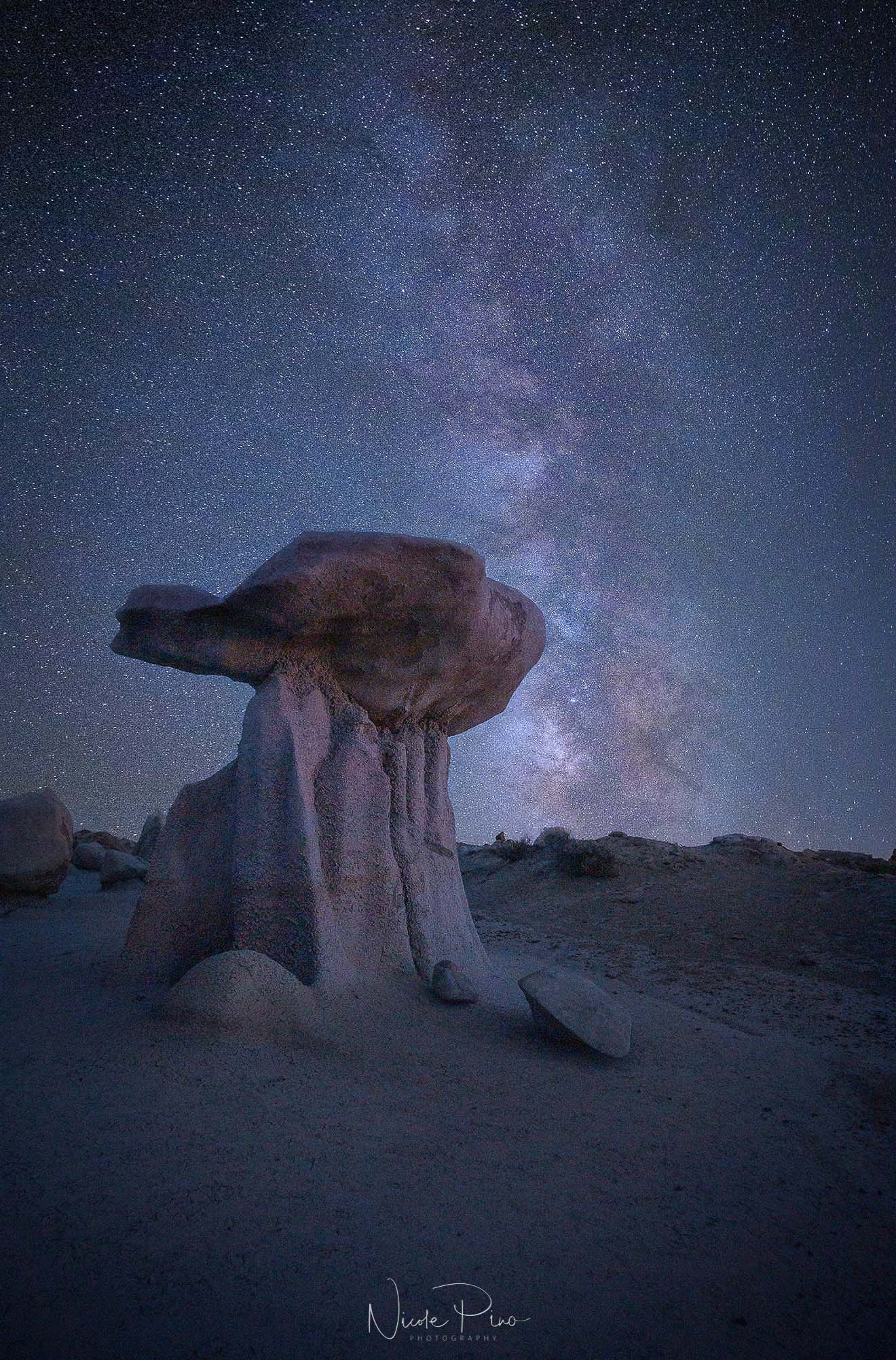 Milky Way at the Pedestal. Bisti Badlands Photography Workshop. Nicole Pino