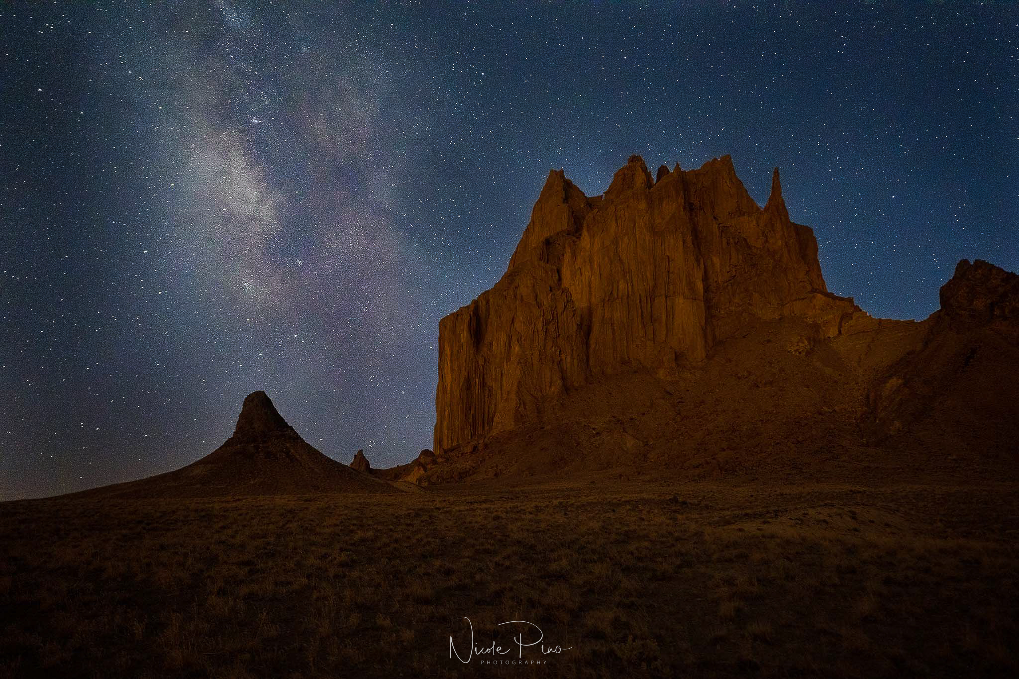 Milky Way at Shiprock. Bisti Badlands Photography Workshop Nicole Pino