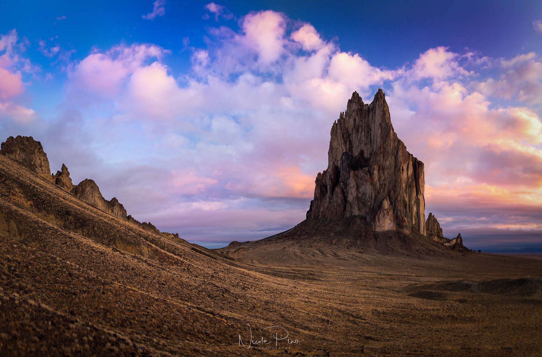 Sunset at Shiprock Bisti Badlands Photography Workshop.  Nicole Pino